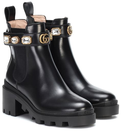 black gucci ankle boots|gucci black leather boots.